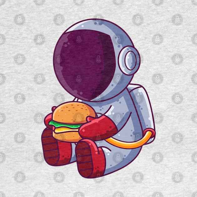 Cute Astronaut Eating Burger Cartoon by Ardhsells